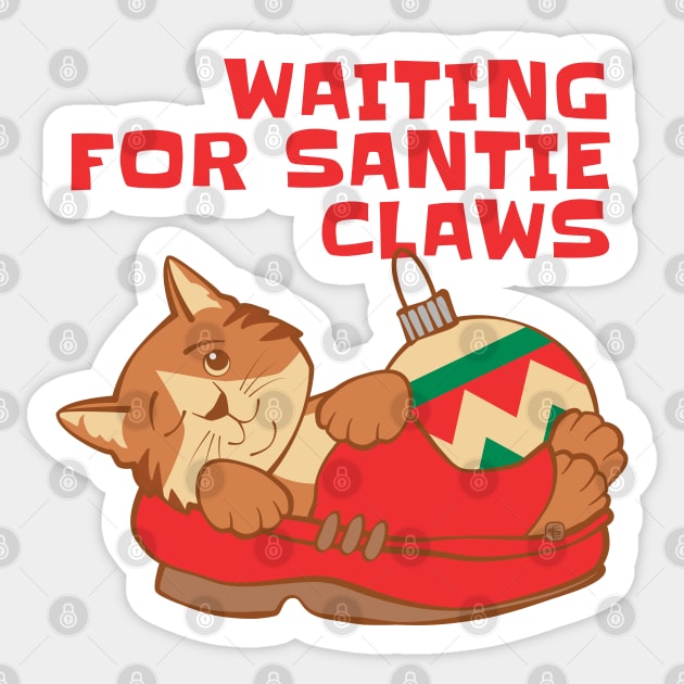 Cat Waiting for Santie Claws Sticker by Sue Cervenka